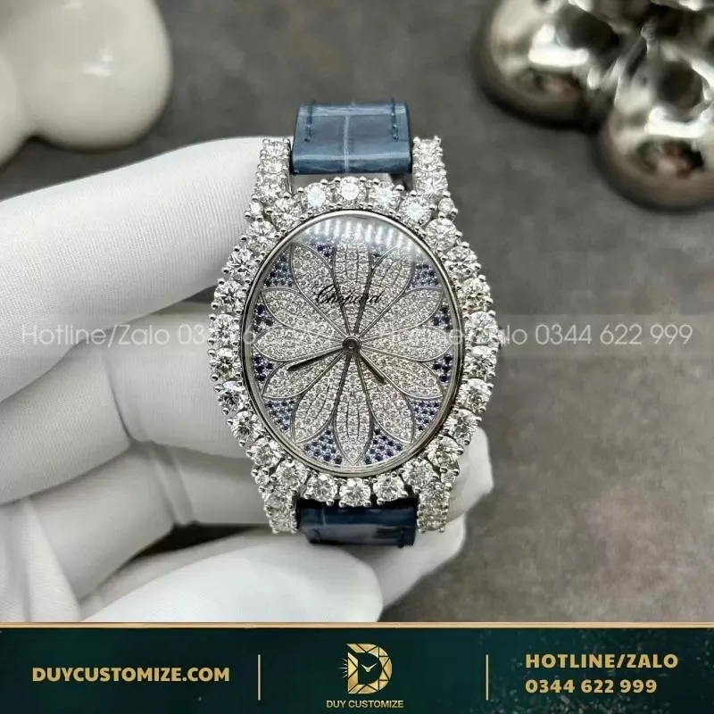 Women Chopard Watch 18K White Gold Full Natural Diamonds 34mm