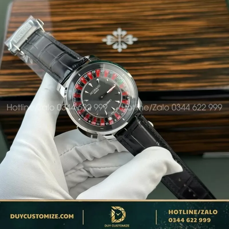 Jacob & Co Casino Roulette Replica 1 1 Watch Black Leather Strap 44mm