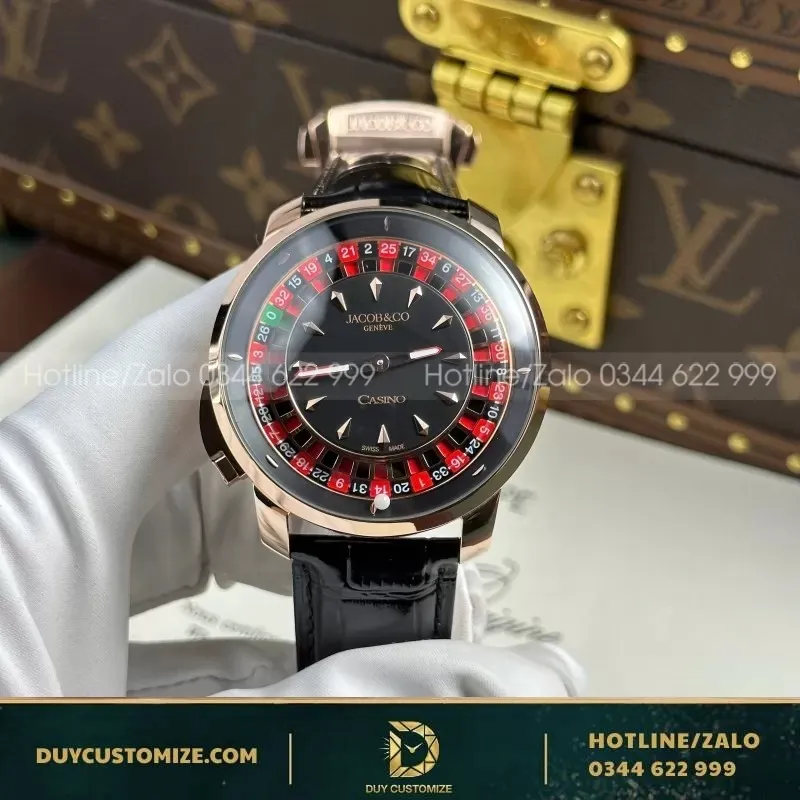 Jacob & Co Casino Roulette Replica 1 1 Watch Black Leather Strap 44mm