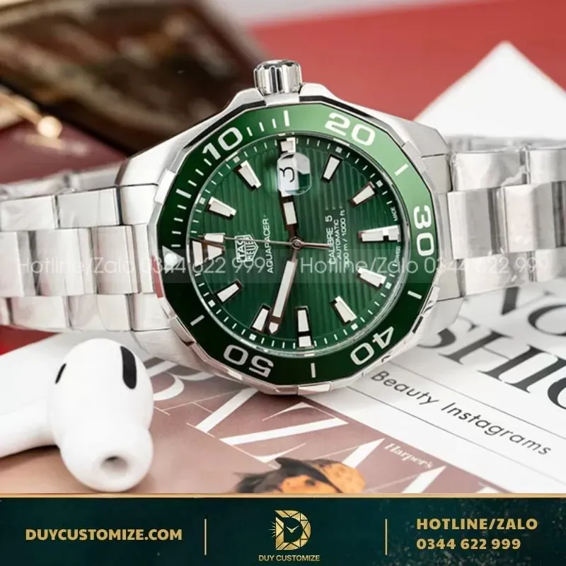 TAG Heuer Aquaracer WAY201S.BA0927 43mm Green Dial Ceramic Bezel Watch