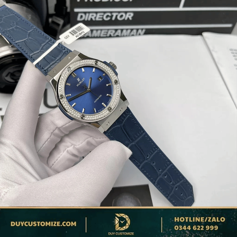 Hublot Classic Fusion Fake 1-1 Watch, Navy Blue with Diamonds