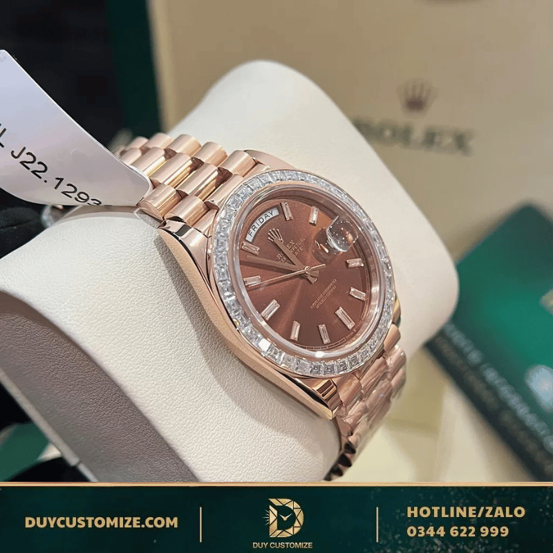 Rolex Day-Date 40 228345RBR Fake 1:1 Chocolate Dial with Baguette Hour Markers and Bezel