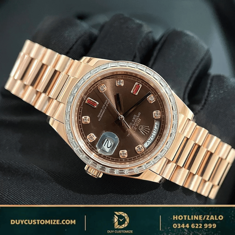 Rolex Day-Date Super Fake 36 118235 Chocolate Dial with Red Ruby Stone and Diamond Bezel