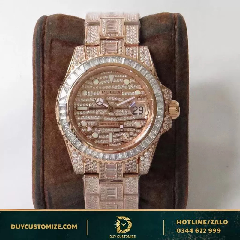 Rolex GMT-Master II Super Premium Watch, Rose Gold, Full Diamond