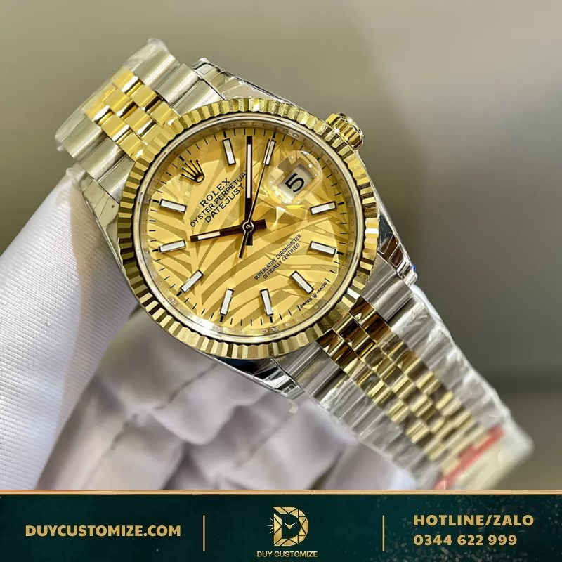 Rolex Replica 1:1 Datejust 36 126203 with Tropical Leaf Dial in Champagne Gold