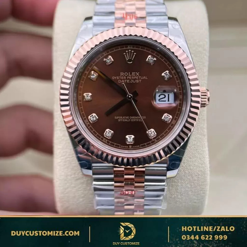 Rolex Datejust Super Fake 1:1 41 126331 Chocolate Dial Luminous Hour Markers 18k Gold Plated